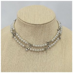 Silvertone Faux Pearls with Accent Beads